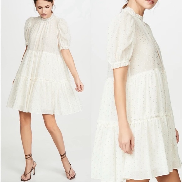 Ulla Johnson Dresses & Skirts - ULLA JOHNSON Dhalia Lurex Tiered Puff Sleeve Metallic Mini Dress \\ 0